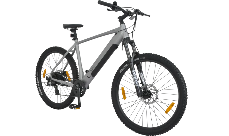iCycle Denali E-MTB 27,5 Zoll Silber – Schrägansicht von rechts vorne
