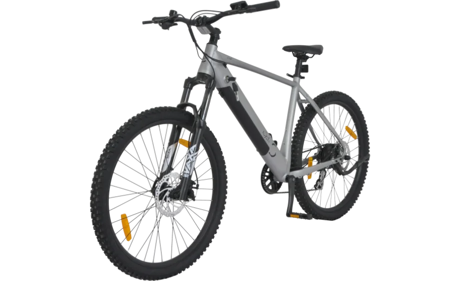 iCycle Denali E-MTB 27,5 Zoll Silber – Schrägansicht von links vorne
